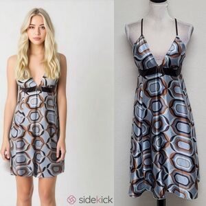 My Michelle 90s Vintage Retro Geometric Print Satin Racerback Mini Slip Dress M
